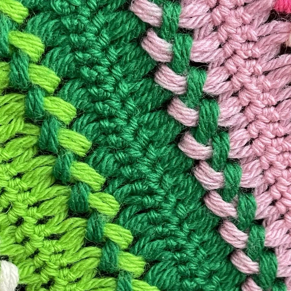 Handmade Crochet Blanket Vibrant Pink‎ Green Purple Stripes Unique Pattern 46x78